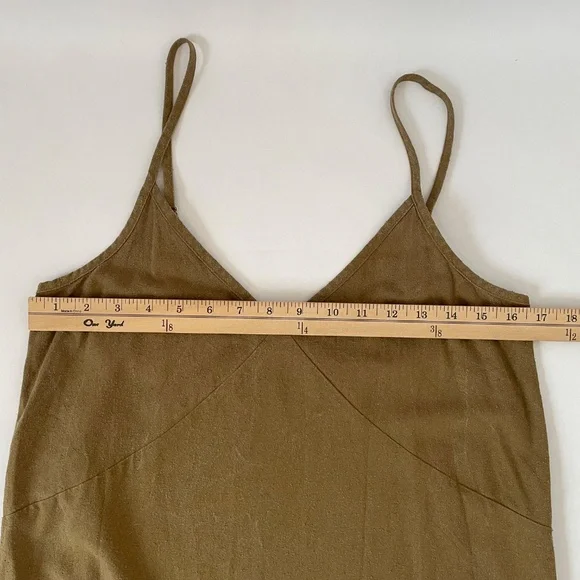 Jenni Kayne Riviera Slip Tank Dress, 100% Raw Silk Green / Brown, Boho Size XS - Picture 6 of 11
